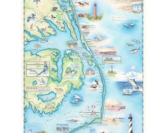 Outer Banks Hand-Drawn Map Print | Authentic 18x24 - Soy-Based Inks | Made in USA
