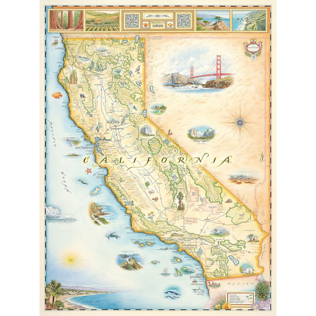Hand-drawn Map of California Poster from Etsy