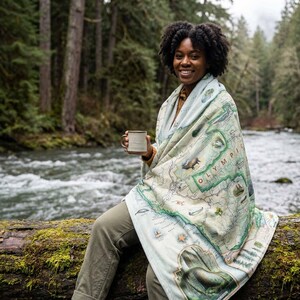 Olympic National Park Map Fleece Blanket – Berber & Micro Fleece Throw (58" x 50")