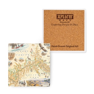 Grand Canyon National Park Map Ceramic Coasters with Cork Base - Set of 4