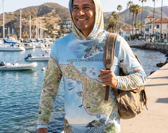 Santa Catalina Island Map UltraLight Sunshirt Hoodie – UPF 50+