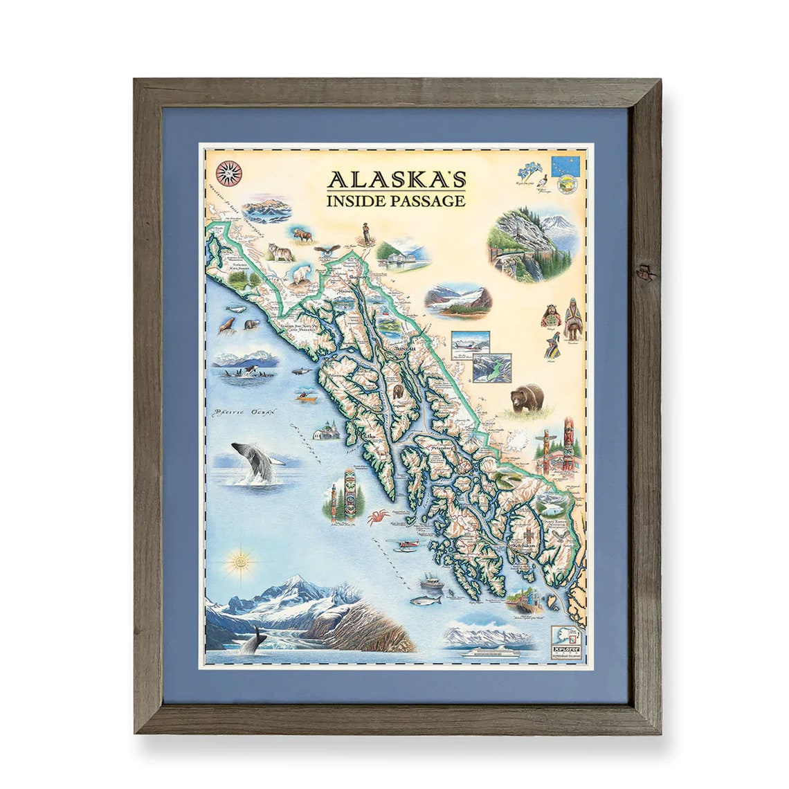 Alaska's Inside Passage Map Poster | Hand-drawn Vintage-style Print - Etsy