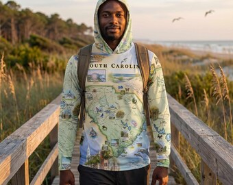 South Carolina Map UltraLight Sunshirt Hoodie – UPF 50+