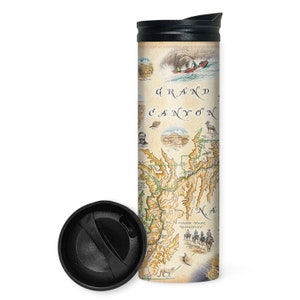 Grand Canyon National Park Map Travel Drinkware with Spill-Resistant Lid - Vacuum insulated Double-Walled Stainless Steel Coffee Tumbler