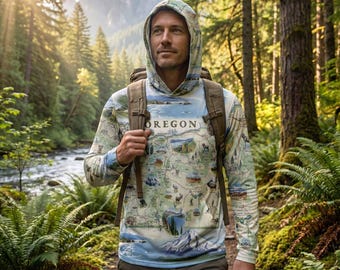 Oregon Map UltraLight Sunshirt Hoodie – UPF 50+