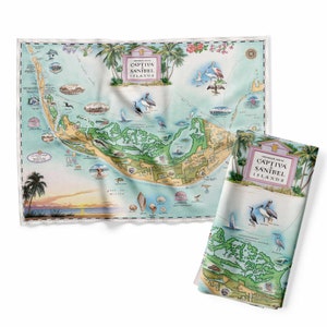 Sanibel & Captiva Islands Map Küchentuch - Dekoratives Mehlsack-Geschirrtuch - 100% Baumwolle - 45 cm x 60 cm