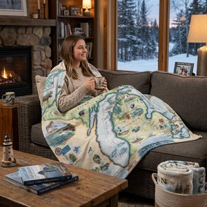 Michigan Map Blanket – Berber & Micro Fleece Throw (58" x 50")