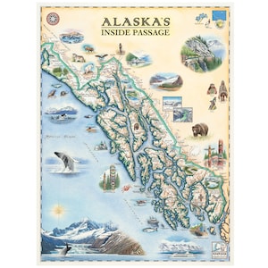 carte dessinée à la main du passage intérieur de l'Alaska de Zazzle.be Liste d'envies Vous avez des idées ? Authentique 18 x 24 cm - Couleur de style vintage | Impression lithographique avec des encres à base de soja | Fabriqué aux États-Unis