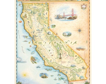 California State Hand-Drawn Map Poster | Authentic 18x24 - Vintage-Style |Lithographic Print with Soy-Based Inks|Made in USA|Neutral Colors