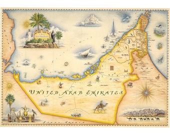 United Arab Emirates Map | Vintage-Style Hand-Drawn Lithograph