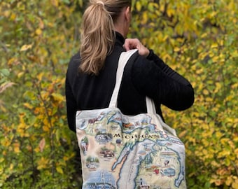 Michigan State Map Canvas Tote - Reusable & Eco-Friendly Grocery Bag