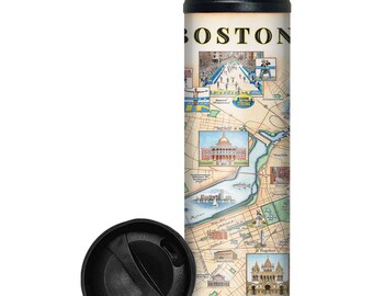 Vaso con mapa de la ciudad de Boston - Vaso de viaje de acero inoxidable
