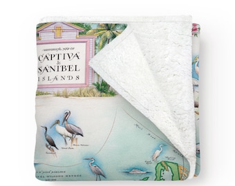 Fleecedeken Sanibel-Captiva Island Map – zachte plaid van berberfleece (58 x 50)
