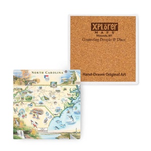 North Carolina State Map Ceramic Coasters with Cork Base - Set of 4