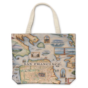 Cabas en toile avec carte de la baie de San Francisco - Sac de courses réutilisable et respectueux de l'environnement