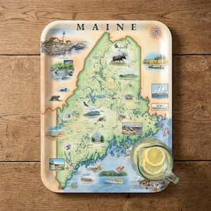 Maine Map Wooden Serving Tray – Coastal New England Gift
