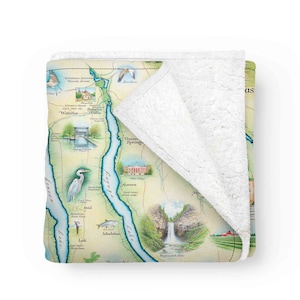 Koc polarowy z mapą Finger Lakes, Nowy Jork — miękki, przytulny i ciepły koc — 58"x 50"