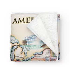 Vereinigte Staaten von Amerika Karte Fleece-Decke - weich, gemütlich und warm Überwurf - 58 "x 50" - Multicolor, Neutral, Blau, Grün, Braun, Beige