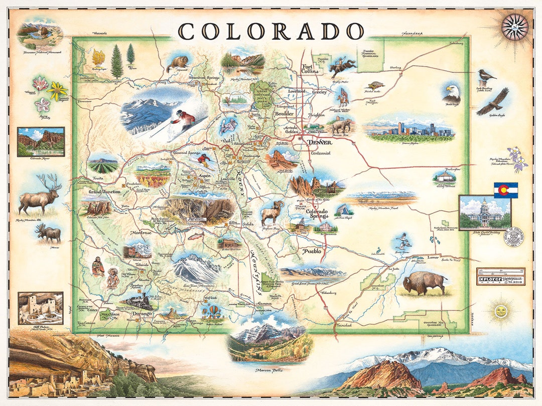 Colorado State Hand-drawn Map Poster Authentic 24x18-vintage-style ...