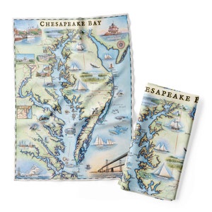 Asciugamano da cucina con mappa della baia di Chesapeake - Asciugamano decorativo in sacco di farina - 100% cotone - 18" x 24"