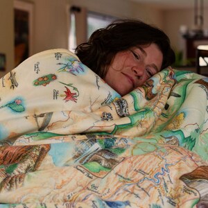 Yellowstone National Park Map Fleece Blanket Soft, Cozy, and Warm Throw 58x 50 Multicolor, Neutral, Blue, Green, Brown, Beige image 3