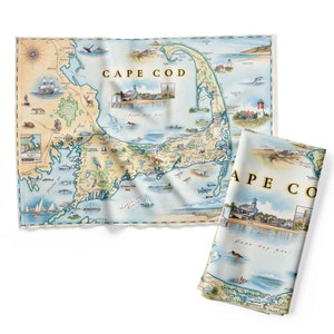 Cape Cod Map Küchentuch - Dekoratives Mehlsack Geschirrtuch - 100% Baumwolle - 45 x 60 cm