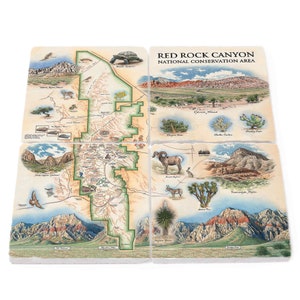 Red Rocks National Park Map Naturstein-Untersetzer - 4-er Set, hergestellt in den USA