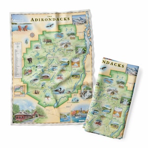 Adirondacks Map Kitchen Towel - Decorative Flour Sack Tea Towel - 100% Cotton - 18&quot; x 24&quot;