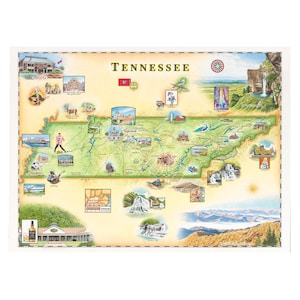 dessinée à la main de l'État du Tennessee | Authentique style vintage 24 x 18 | Impression lithographique | Fabriqué aux États-Unis | Couleurs neutres