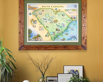 South Carolina Map Print, Hand Drawn State Wall Art