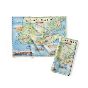 Cape May Map Küchentuch - Dekoratives Mehlsack Geschirrtuch - 100% Baumwolle - 45 x 60 cm