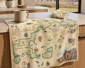 Badlands National Park Map Kitchen Towel – 100% Cotton Flour Sack
