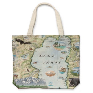 Lake Tahoe Map Canvas Tote - Reusable & Eco-Friendly Grocery Bag