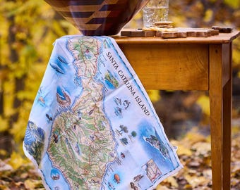 Santa Catalina Island Map Kitchen Towel – 100% Cotton Flour Sack