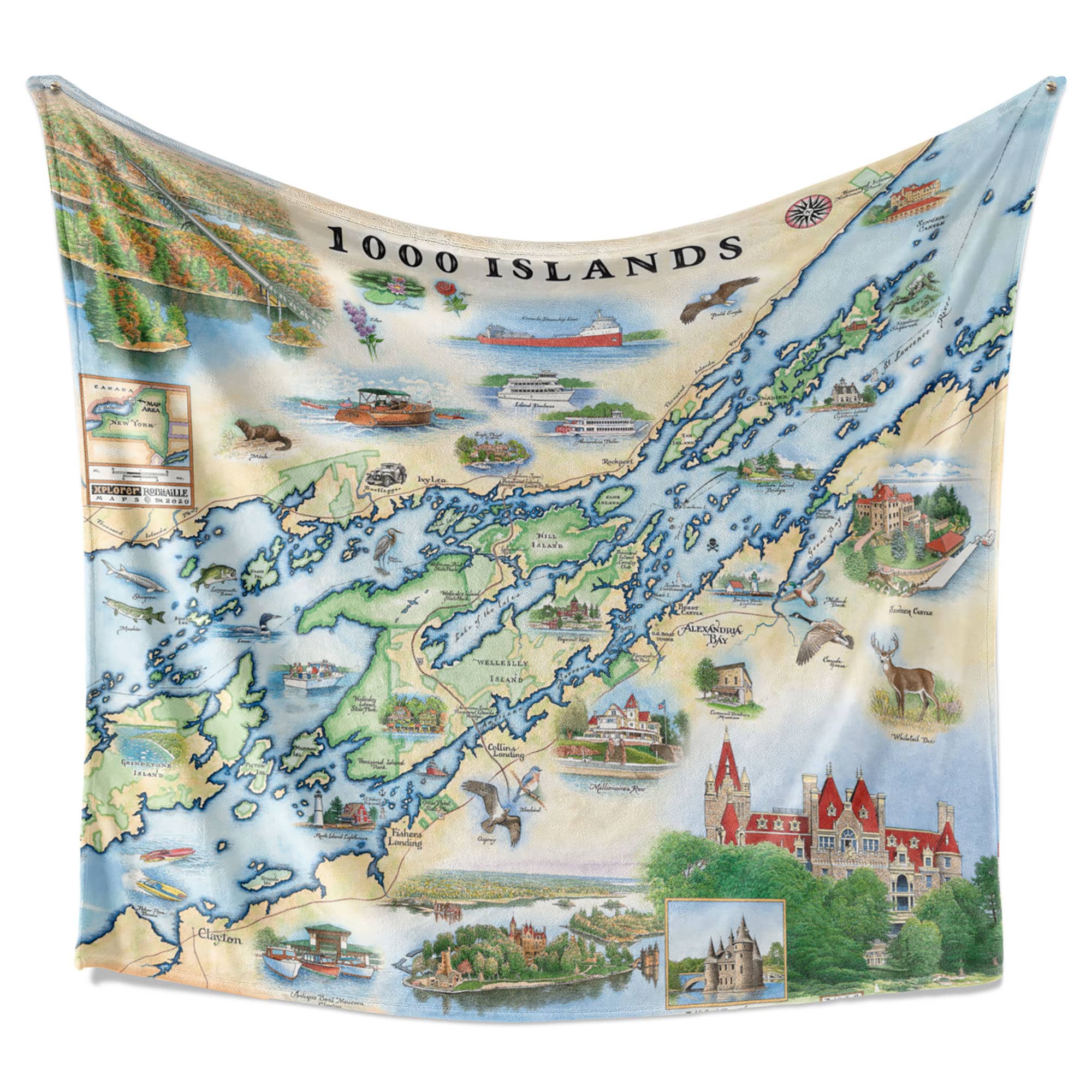 Discover 1000 Islands Map Fleece Blanket-Soft, Cozy, and Warm Blanket