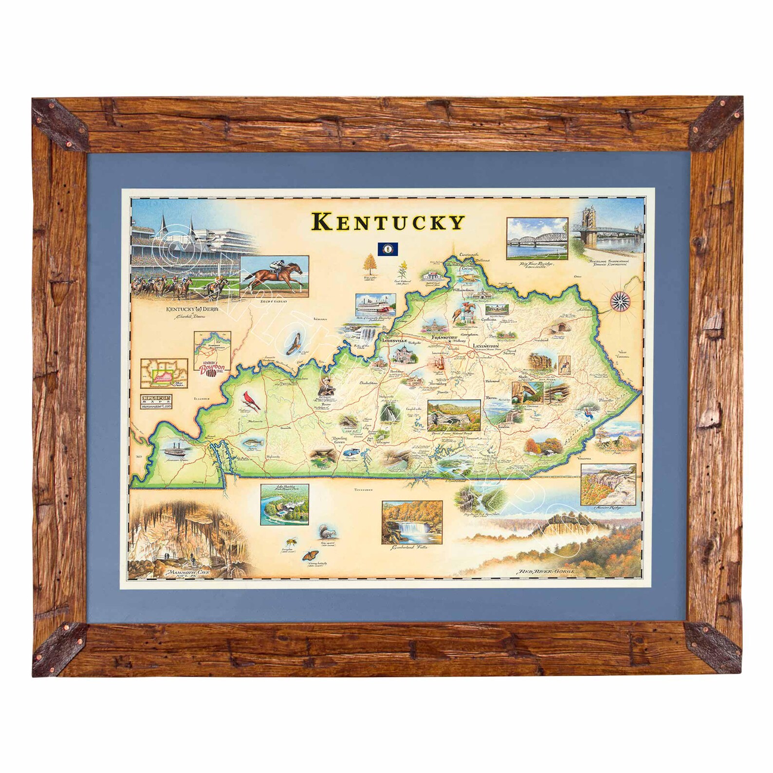 Kentucky Map Art Print | Hand-drawn Bluegrass State - Etsy