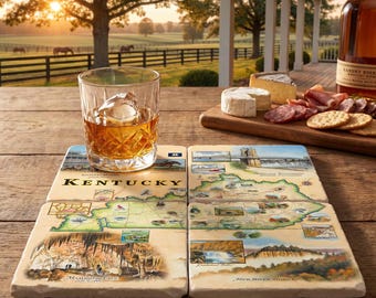 Kentucky Map Natural Stone Coaster Set of 4