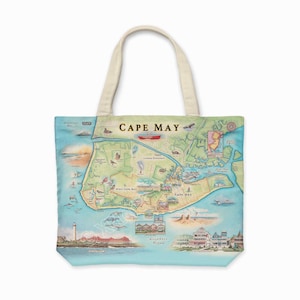 New Jersey's Cape May Map Canvas Tote - Reusable & Eco-Friendly Grocery Bag