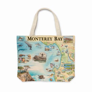 Borsa in tela con mappa di Monterey Bay - Borsa della spesa riutilizzabile ed ecologica