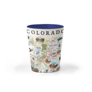 Verre à liqueur en céramique Colorado State Map, sans BPA - Pour le bureau, la maison, le cadeau, la fête - Durable et contient 1,5 oz - Bleu