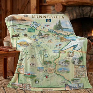 Manta con mapa de Minnesota – Manta de lana bereber y micropolar (58" x 50")