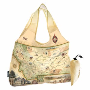 Montana State Map Nylon Beutel Einkaufstasche mit Griffen - Wiederverwendbare, umweltfreundliche Einkaufstasche, Waschbar, 18 "x 25"