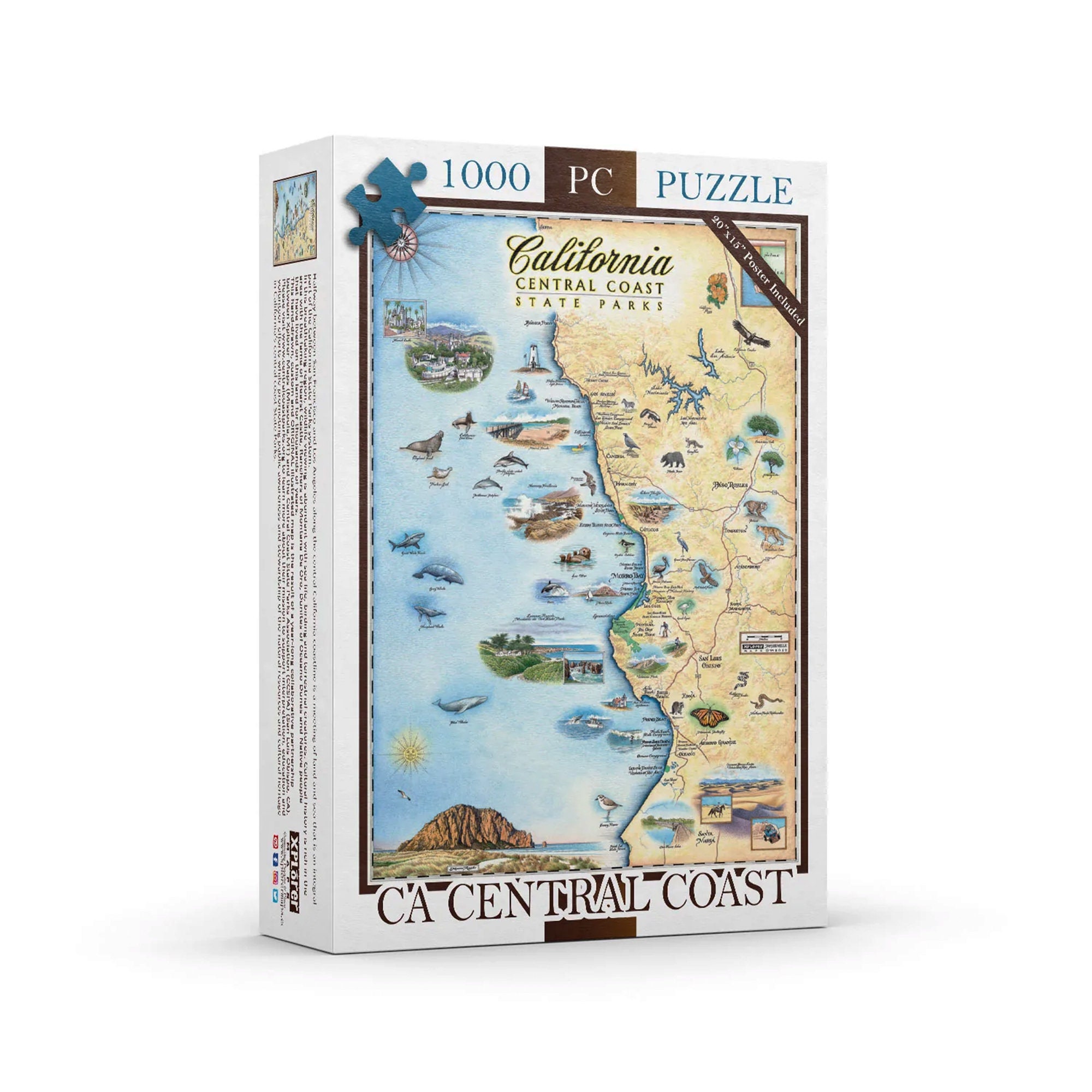 California Central Coast State Parks Map Puzzle - 1000 Pieces, Includes Poster