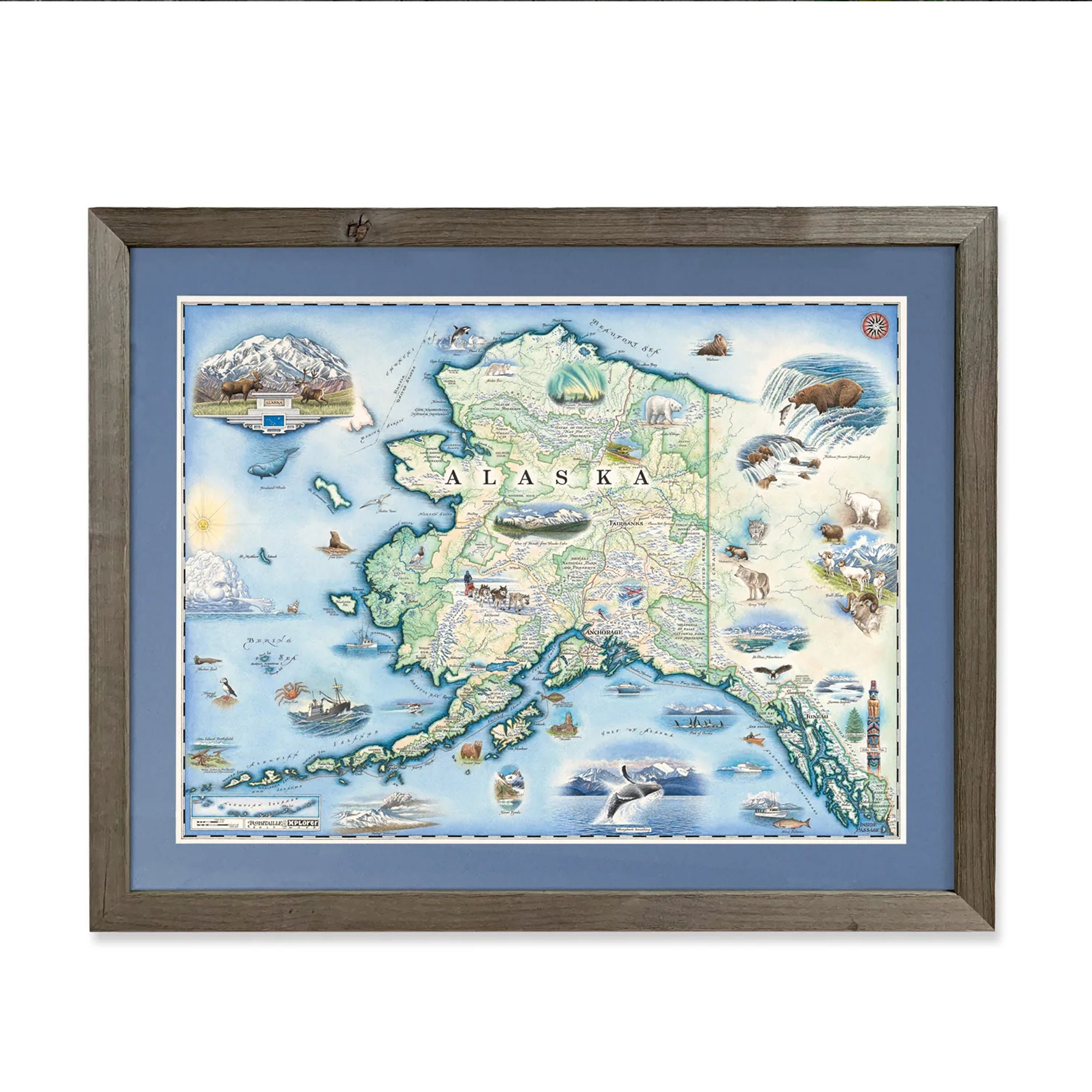 Alaska State Map Poster | Hand-Drawn Vintage Style Print - Etsy 日本