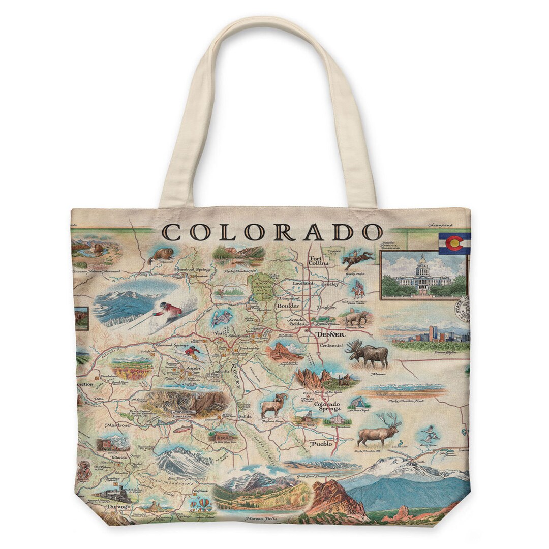 Colorado State Map Canvas Tote With Handles, Cloth Grocery Shopping Bag ...