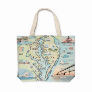 Cabas en toile avec carte de la baie de Chesapeake - Sac d'épicerie réutilisable et respectueux de l'environnement
