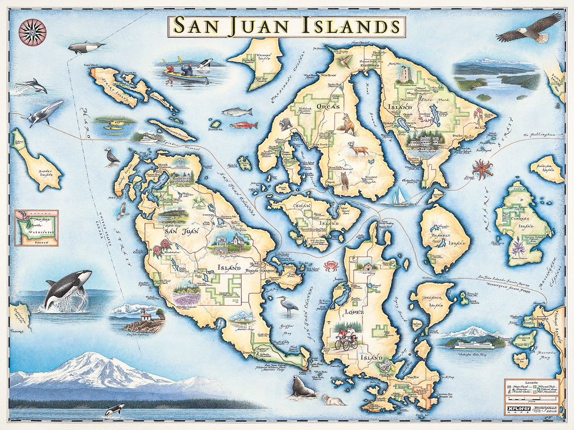 San Juan Islands Map Wall Art Poster Authentic Hand Drawn Etsy