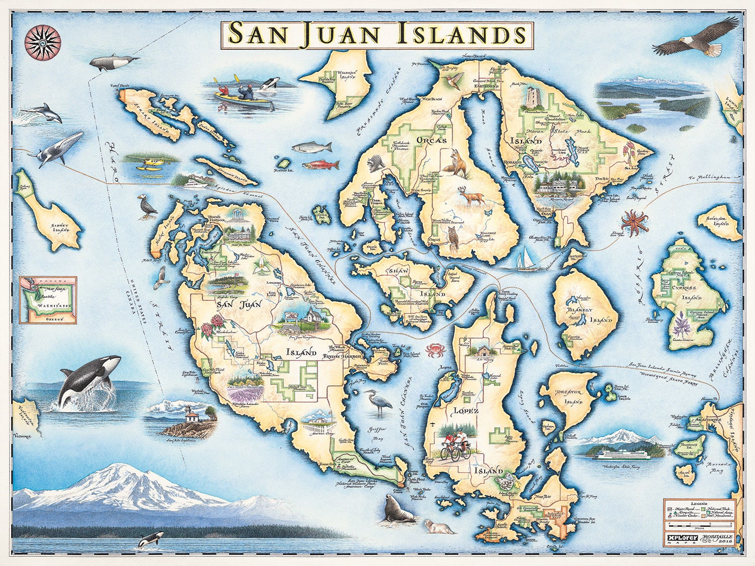 San Juan Islands Washington Map San Juan Islands Map Wall Art Poster Authentic Hand Drawn | Etsy Ireland