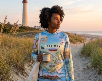 Cape May Map UltraLight Sunshirt Hoodie – UPF 50+