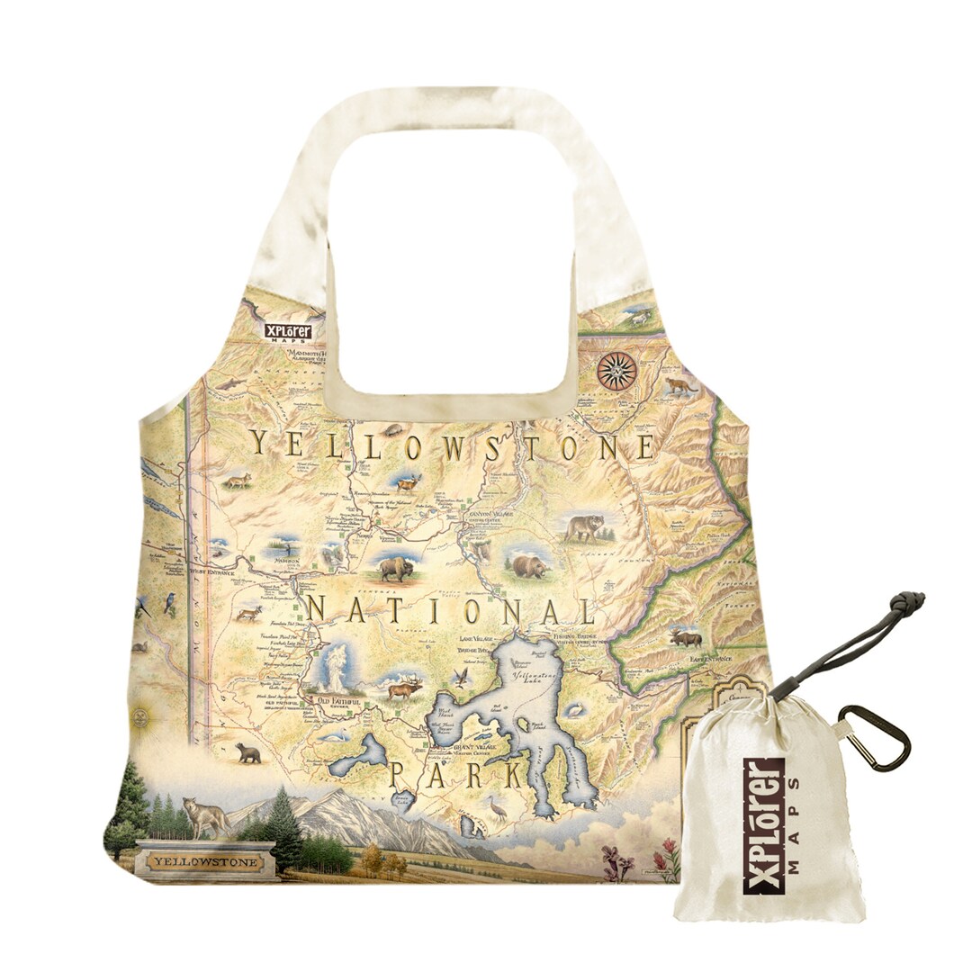 Yellowstone National Park Map Nylon Pouch Tote Bag With Handles